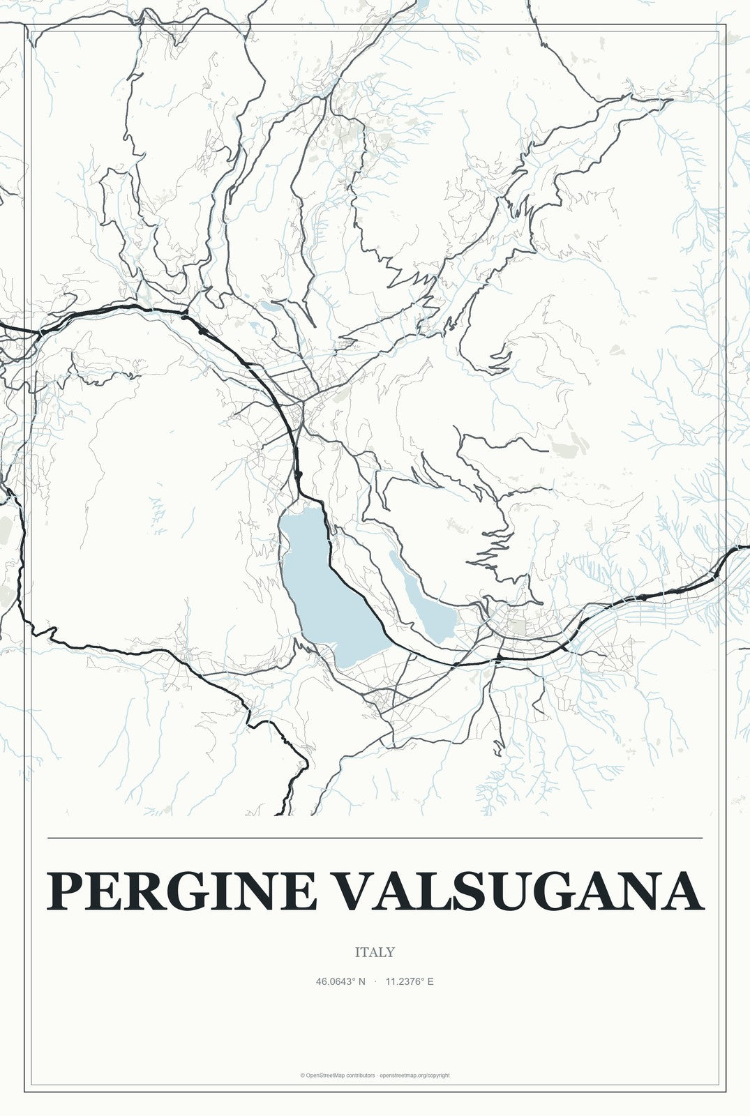 Pergine Valsugana, Italy City Map Aluminum Sign in Gallery Air style