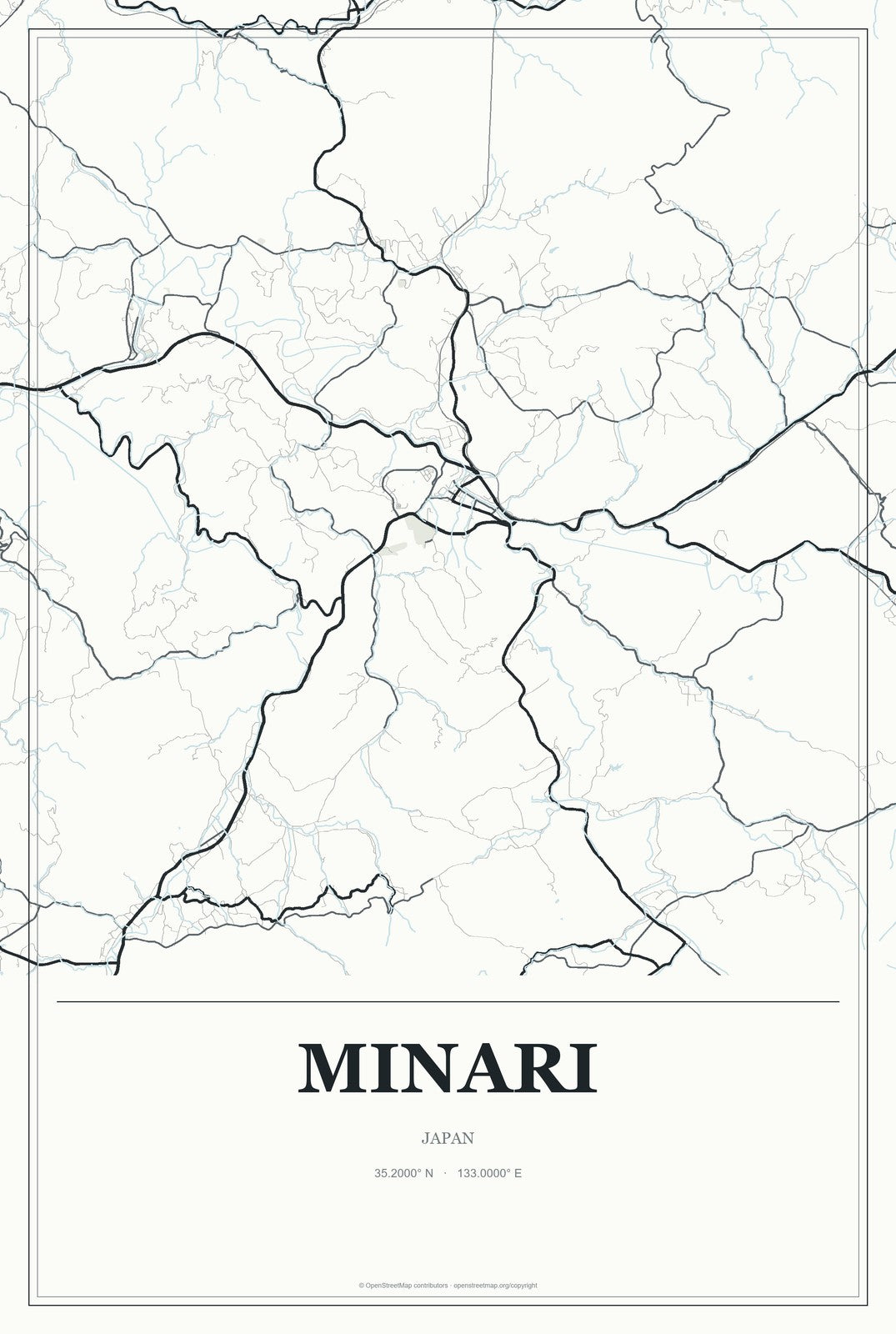 Minari, Japan City Map Aluminum Sign in Gallery Air style