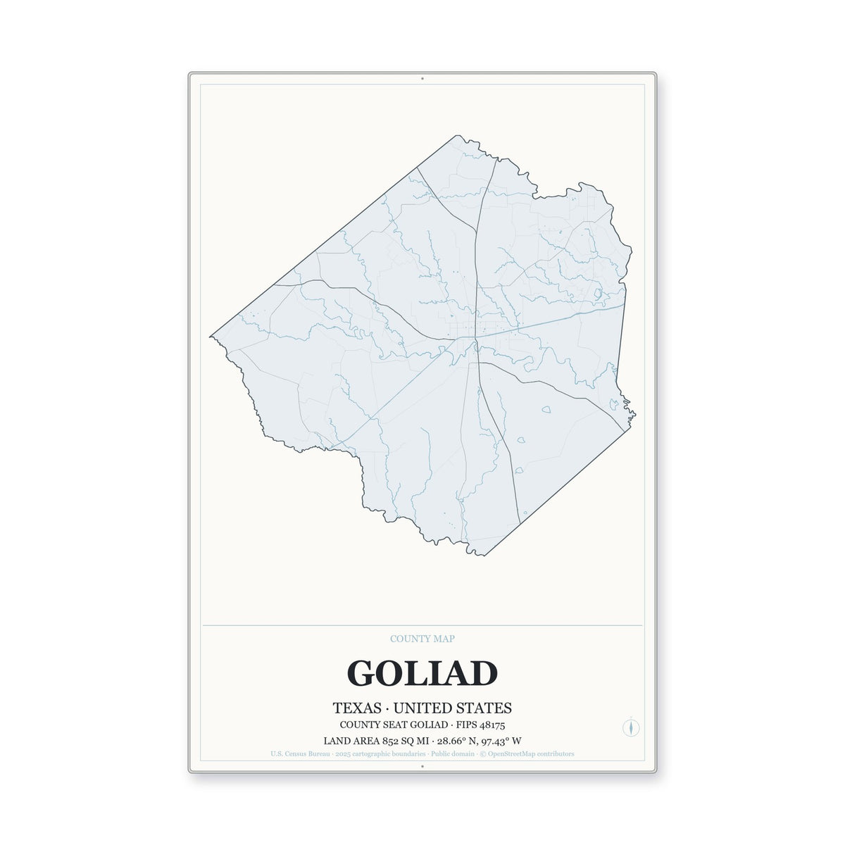 Goliad County, Texas Map Aluminum Sign in Gallery Air style