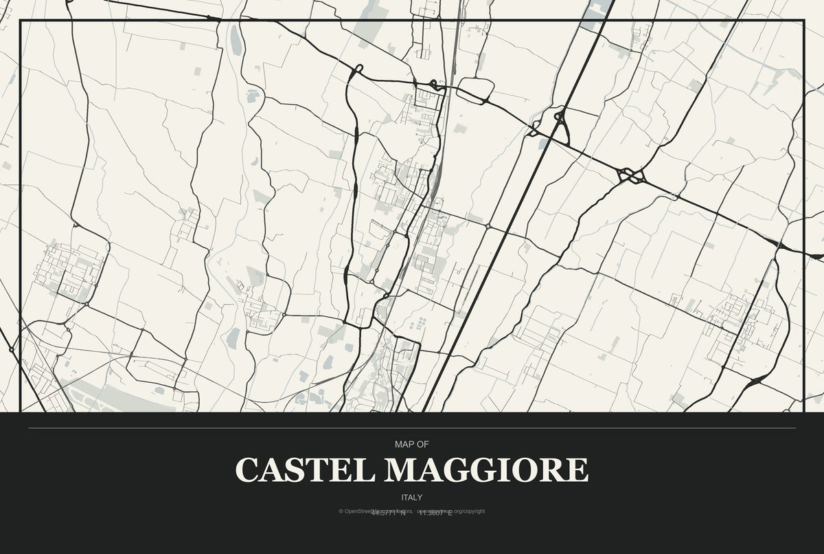 Castel Maggiore, Italy City Map Aluminum Sign in Museum Plaque style