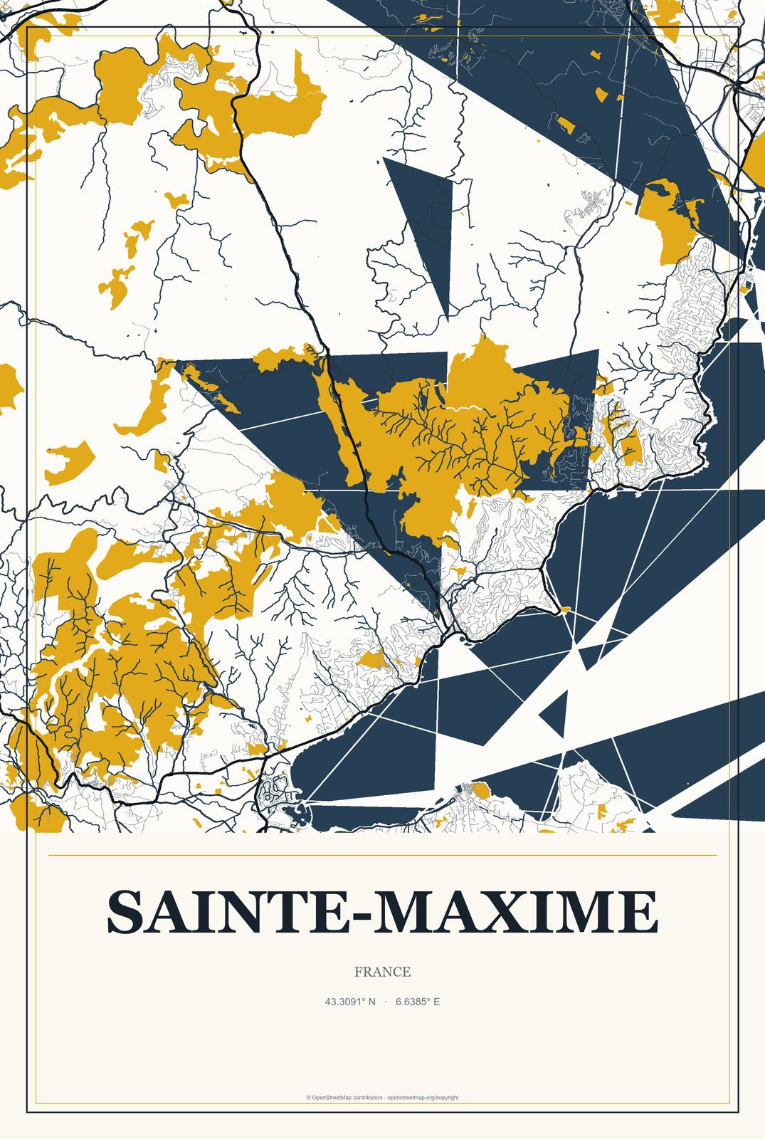 Sainte-Maxime, France City Map Aluminum Sign in Citrine Modern style