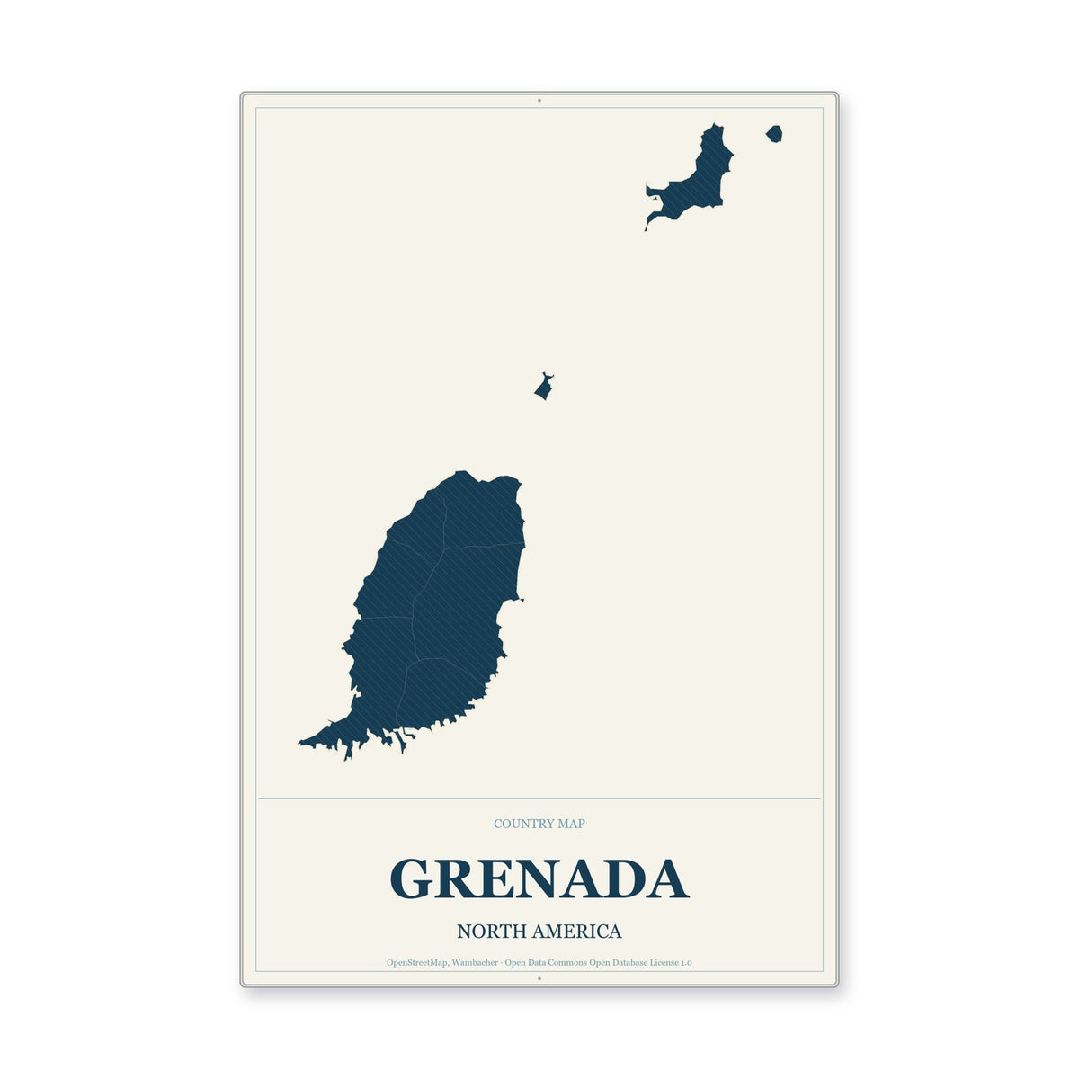 Grenada Country Map Aluminum Sign in Coastal Cutout style