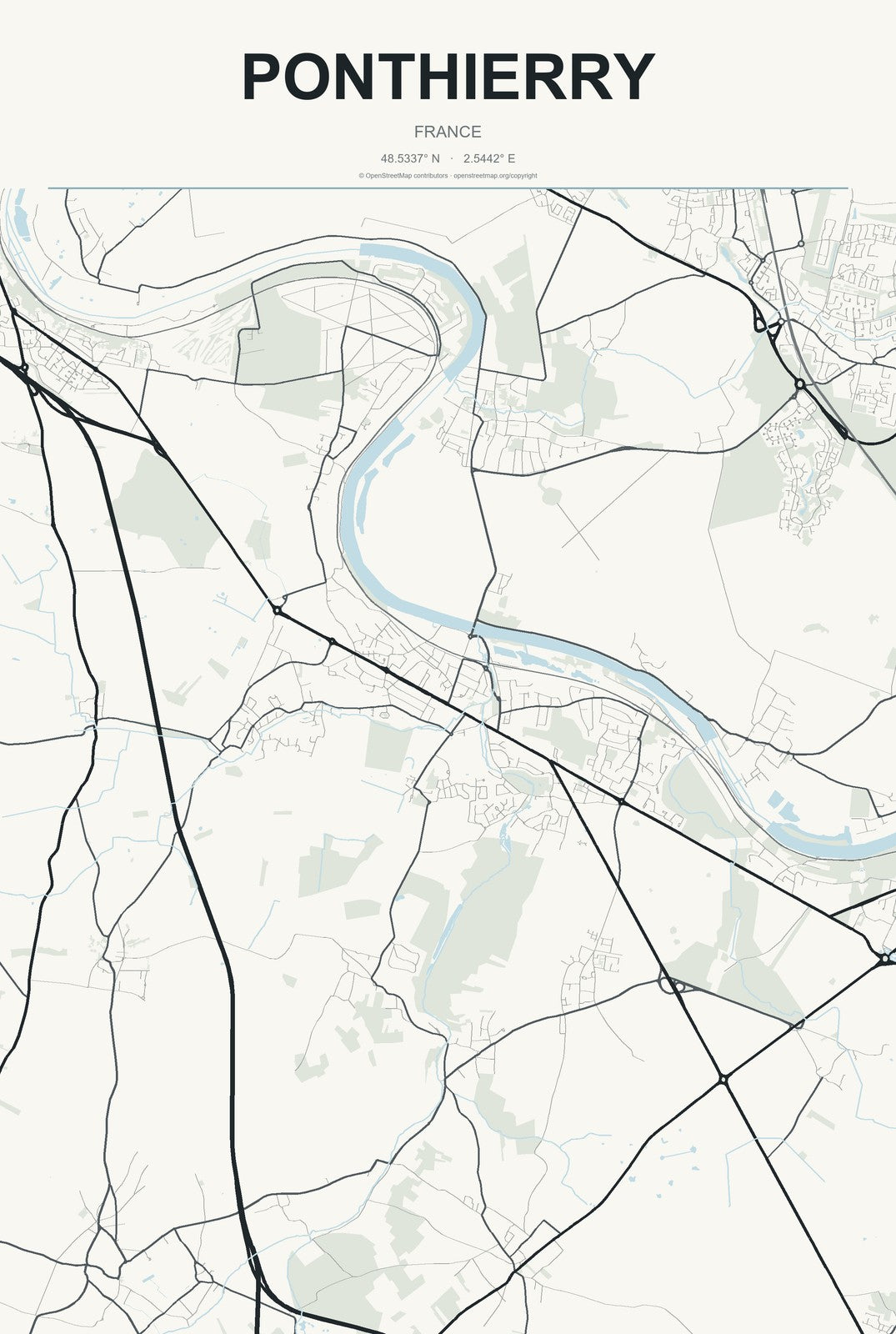 Ponthierry, France City Map Aluminum Sign in Headline Atlas style