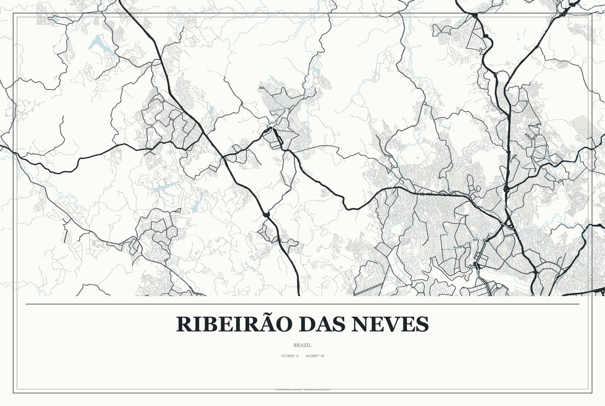 Ribeirão das Neves, Brazil City Map Aluminum Sign in Gallery Air style