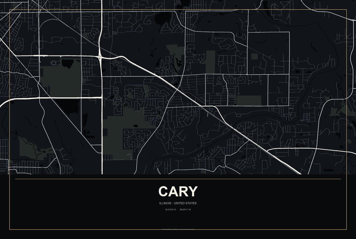 Cary, Illinois City Map Aluminum Sign in Metropolitan Noir style