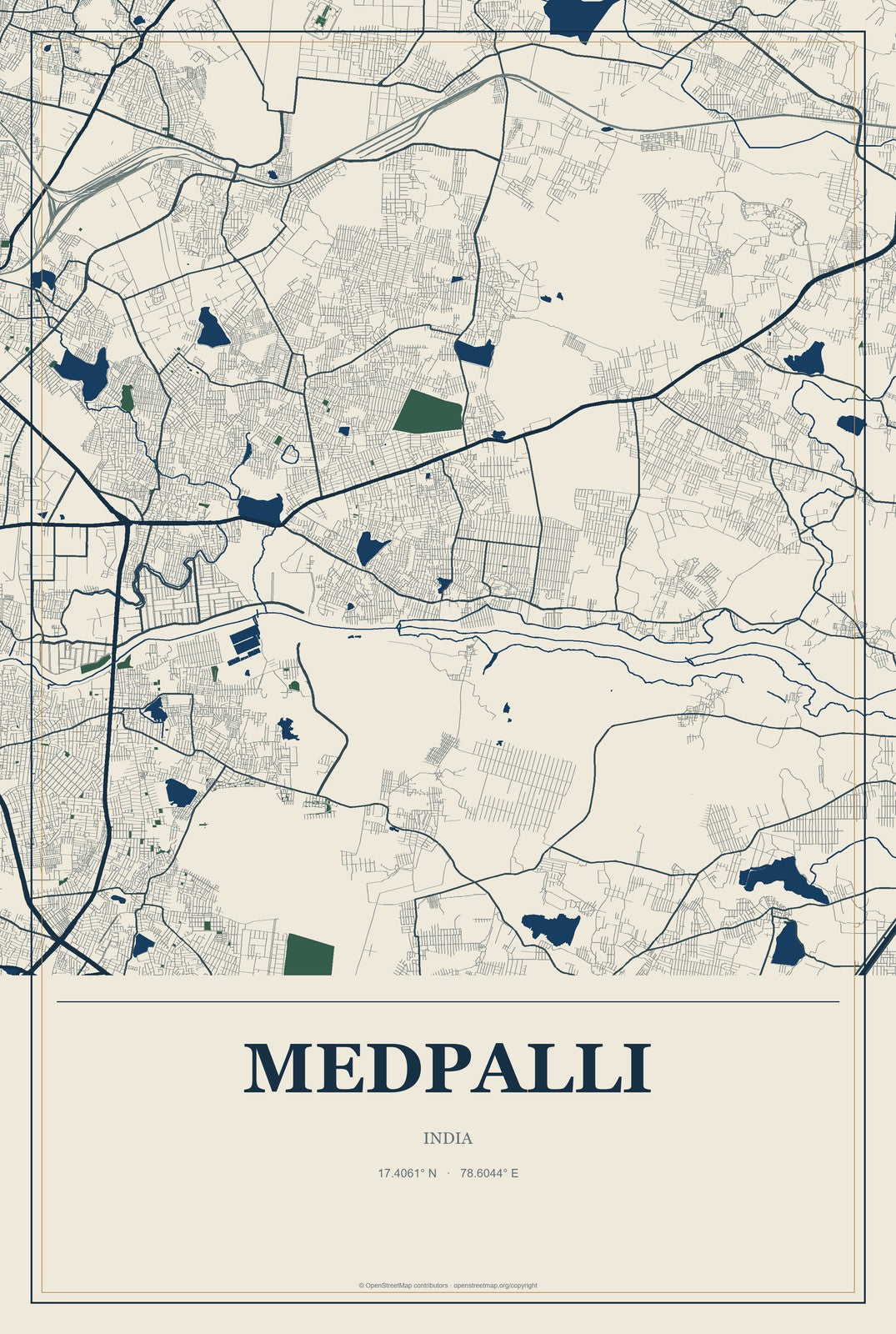 Medpalli, India City Map Aluminum Sign in Coastal Cutout style