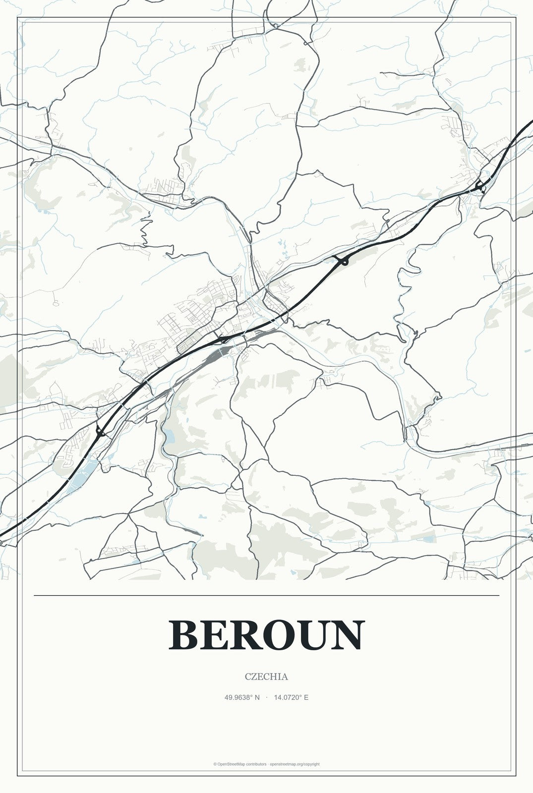 Beroun, Czechia City Map Aluminum Sign in Gallery Air style