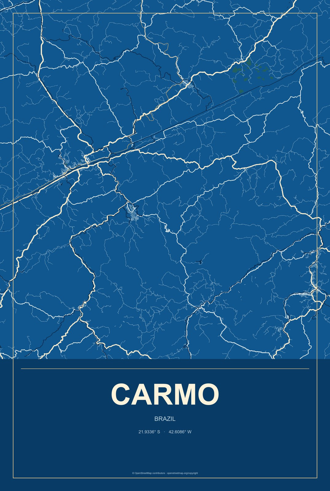 Carmo, Brazil City Map Aluminum Sign in Harbor Cobalt style