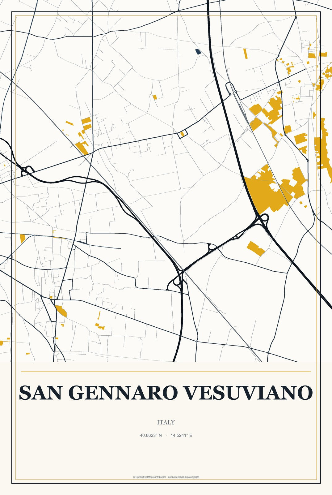 San Gennaro Vesuviano, Italy City Map Aluminum Sign in Citrine Modern style