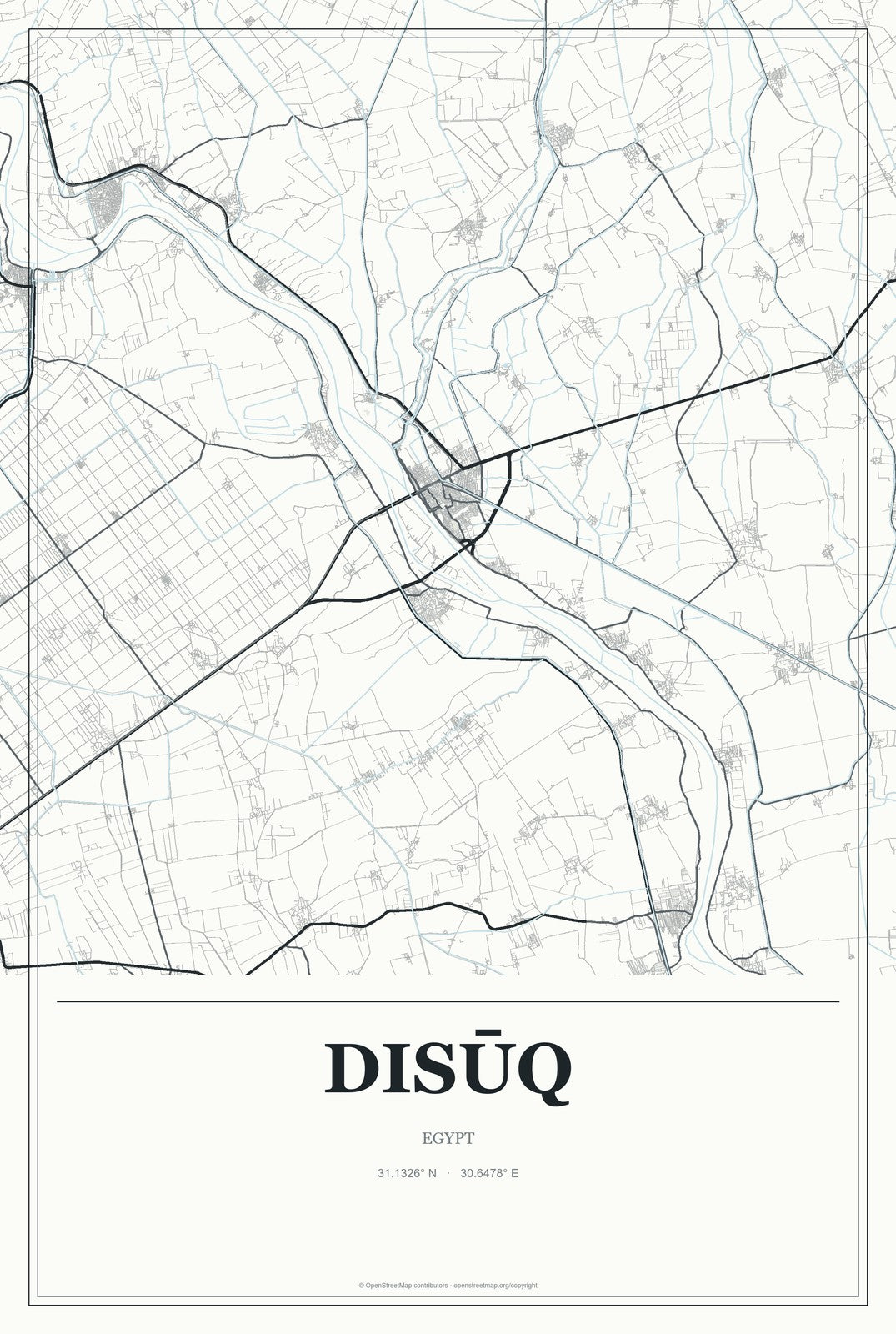 Disūq, Egypt City Map Aluminum Sign in Gallery Air style