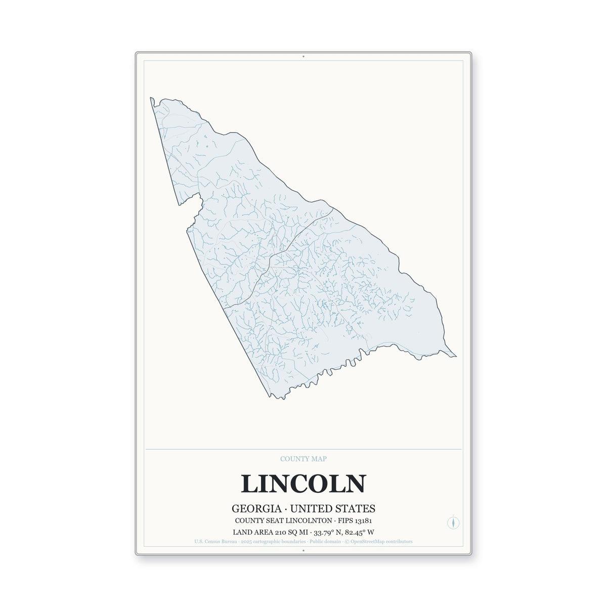 Lincoln County, Georgia Map Aluminum Sign in Gallery Air style