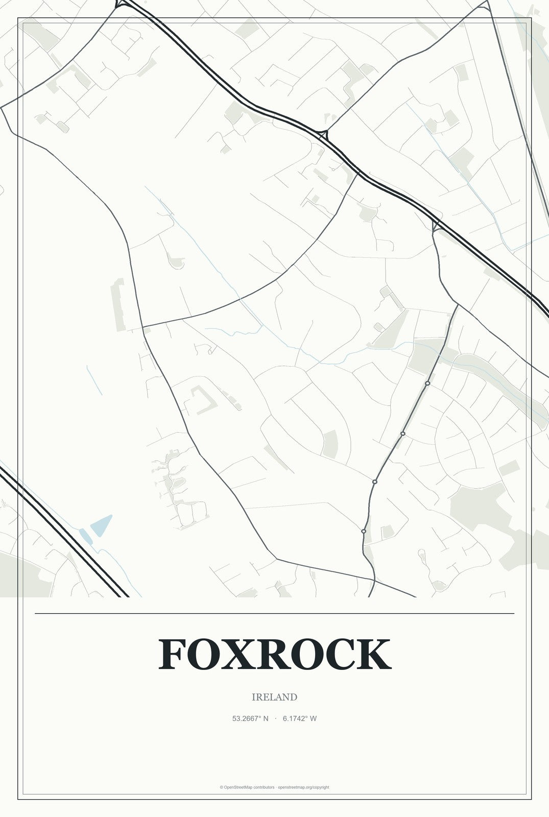 Foxrock, Ireland City Map Aluminum Sign in Gallery Air style