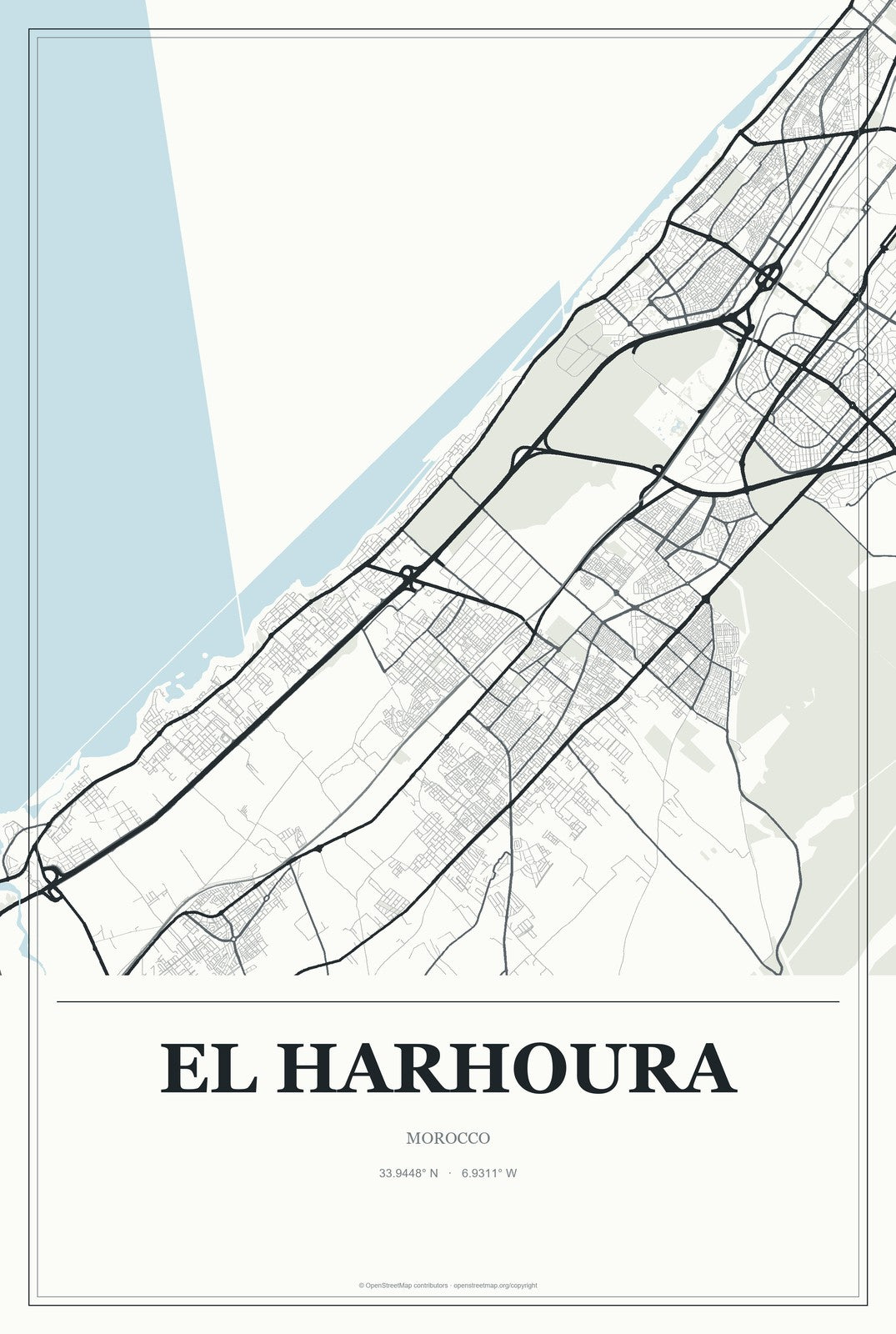 El Harhoura, Morocco City Map Aluminum Sign in Gallery Air style