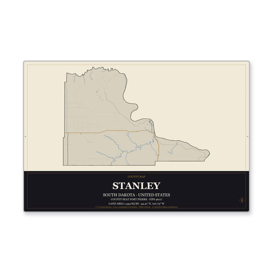 Stanley County, South Dakota Map Aluminum Sign in Museum Plaque style