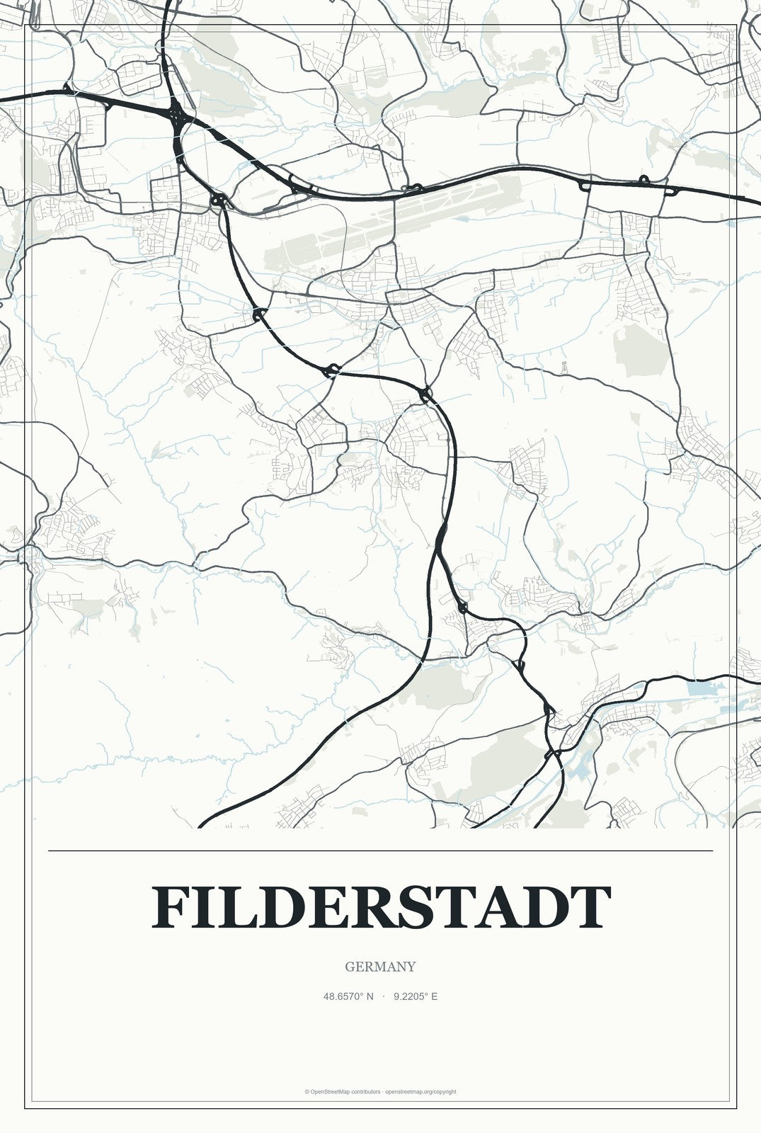 Filderstadt, Germany City Map Aluminum Sign in Gallery Air style