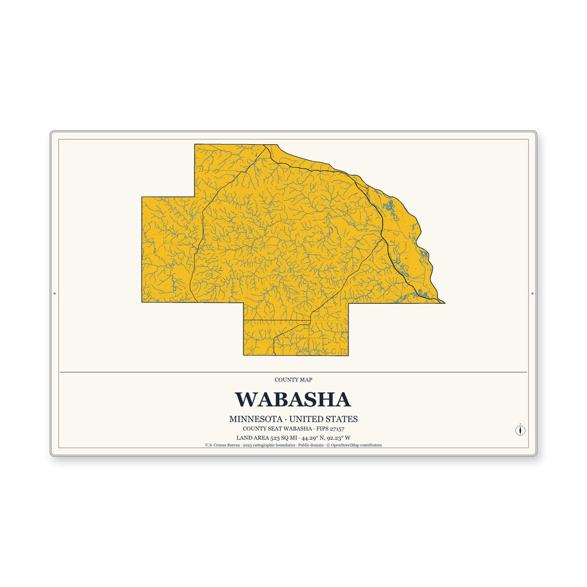 Wabasha County, Minnesota Map Aluminum Sign in Citrine Modern style
