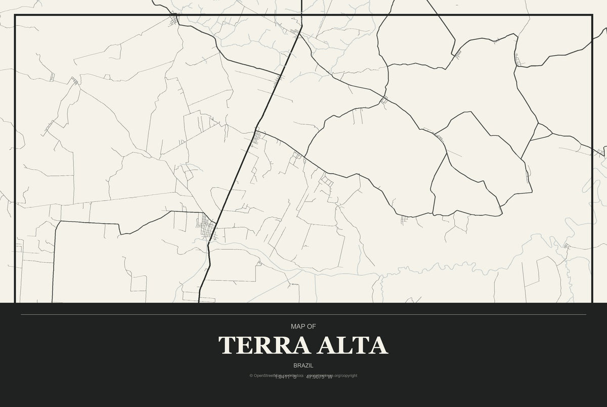Terra Alta, Brazil City Map Aluminum Sign in Museum Plaque style