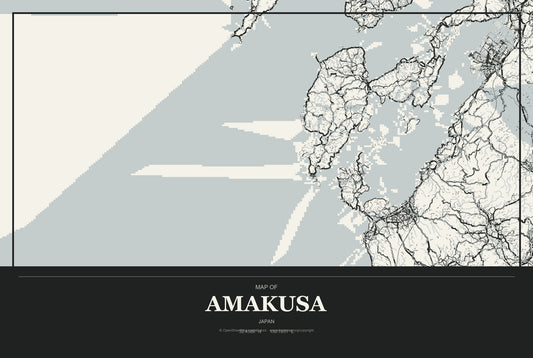Amakusa, Japan City Map Aluminum Sign in Museum Plaque style