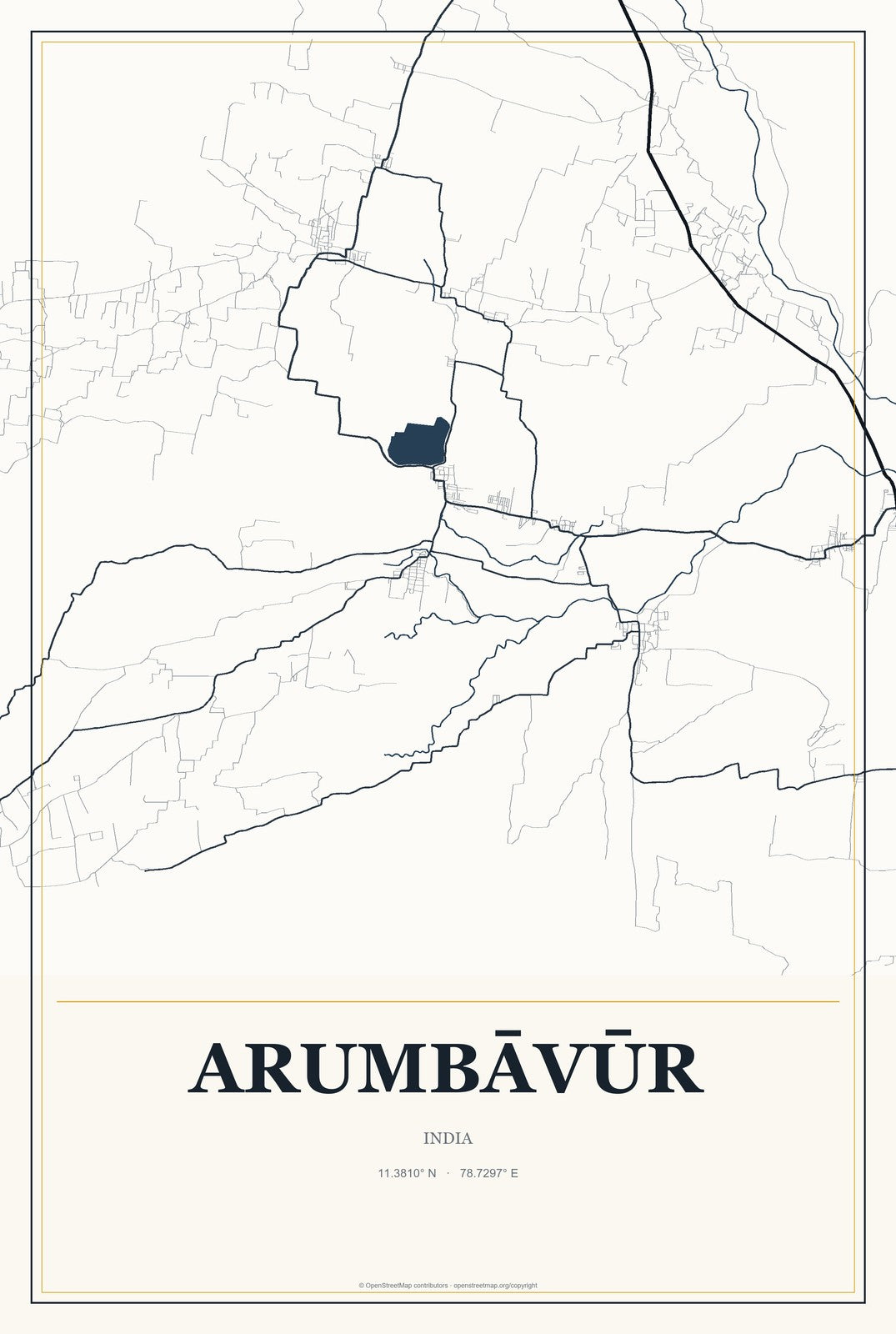 Arumbāvūr, India City Map Aluminum Sign in Citrine Modern style