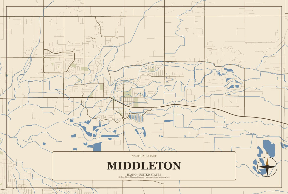 Middleton, Idaho City Map Aluminum Sign in Heritage Nautical style