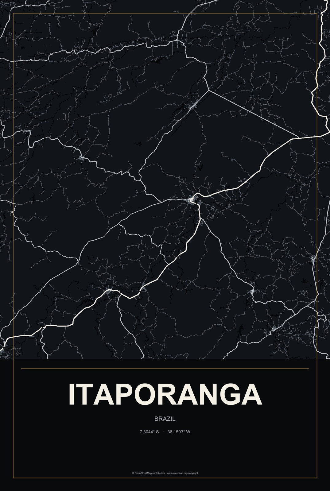 Itaporanga, São Paulo, Brazil City Map Aluminum Sign in Metropolitan Noir style
