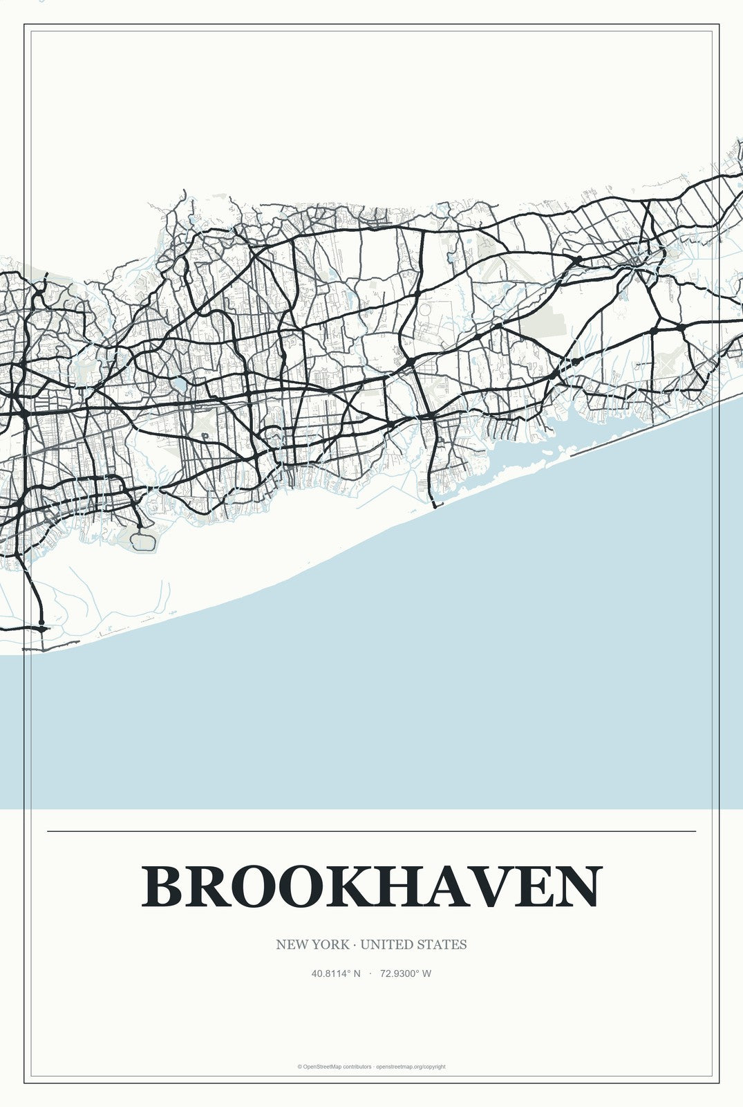 Brookhaven, New York City Map Aluminum Sign in Gallery Air style