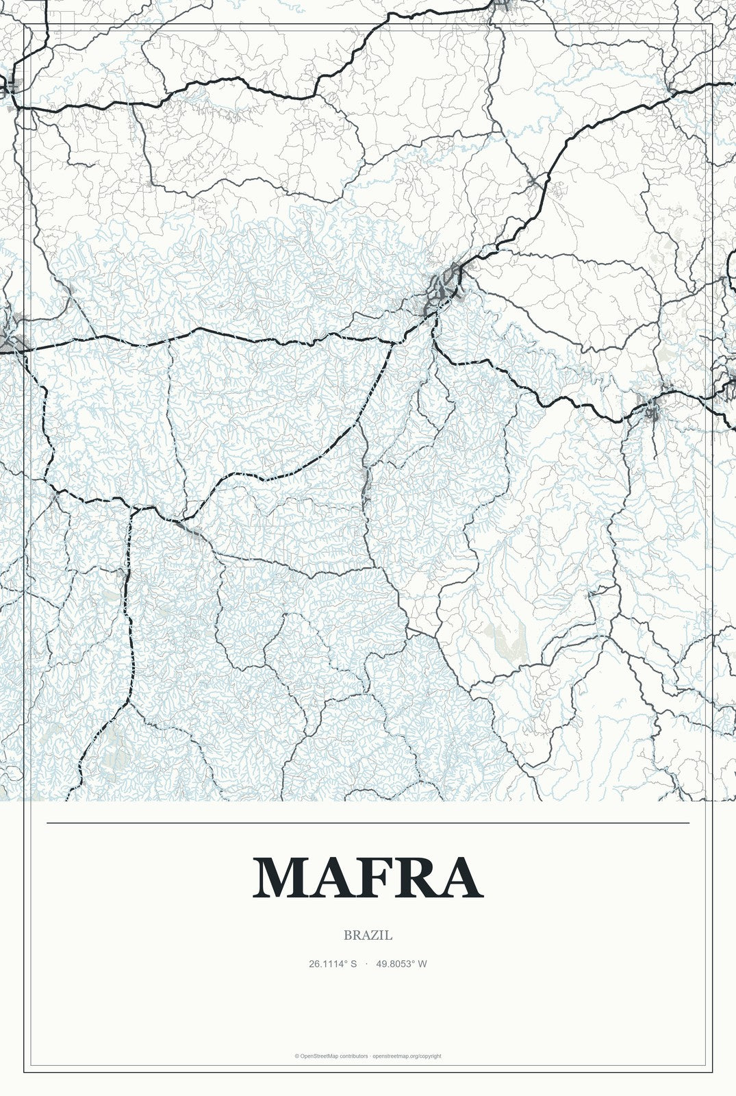 Mafra, Brazil City Map Aluminum Sign in Gallery Air style