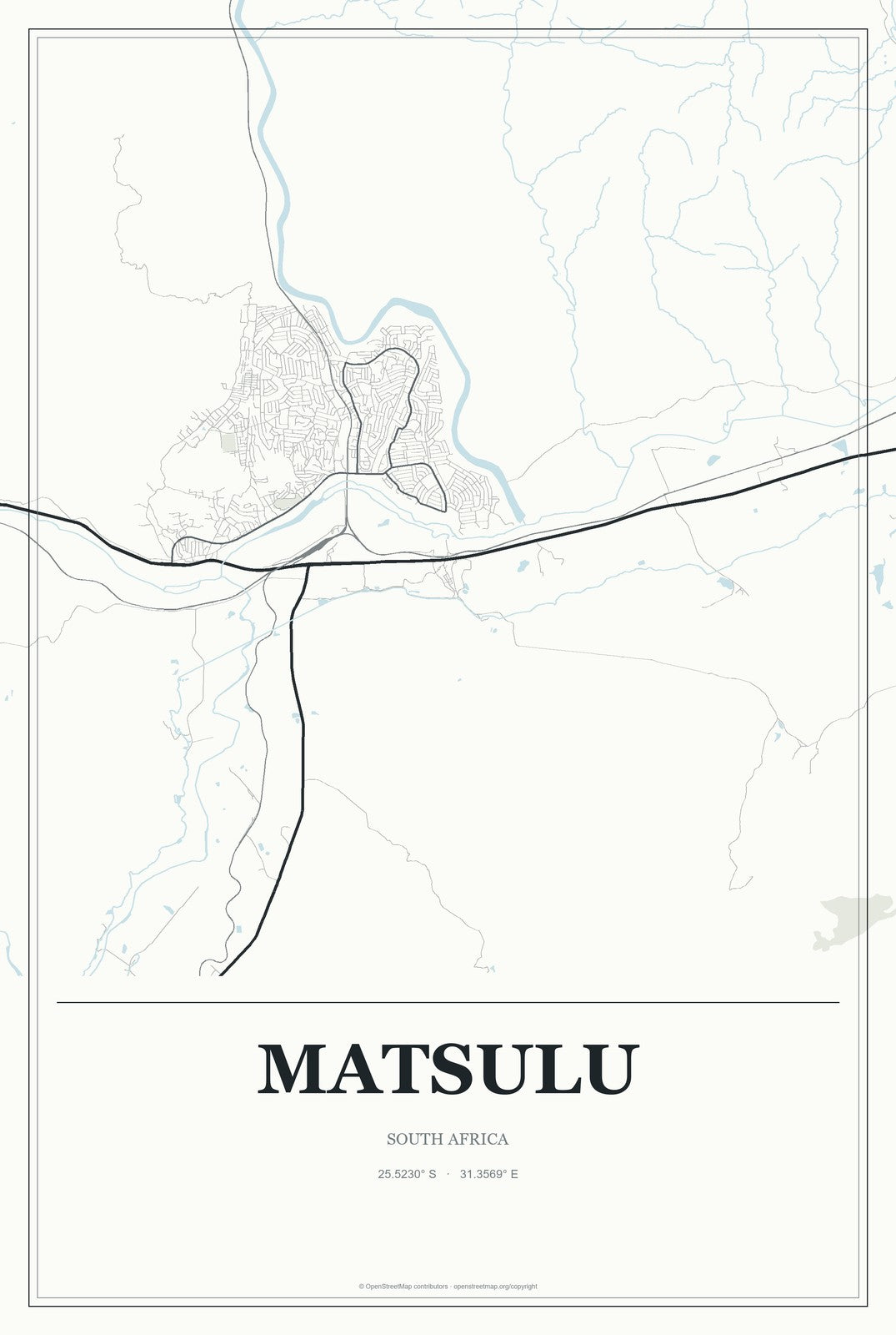Matsulu, South Africa City Map Aluminum Sign in Gallery Air style