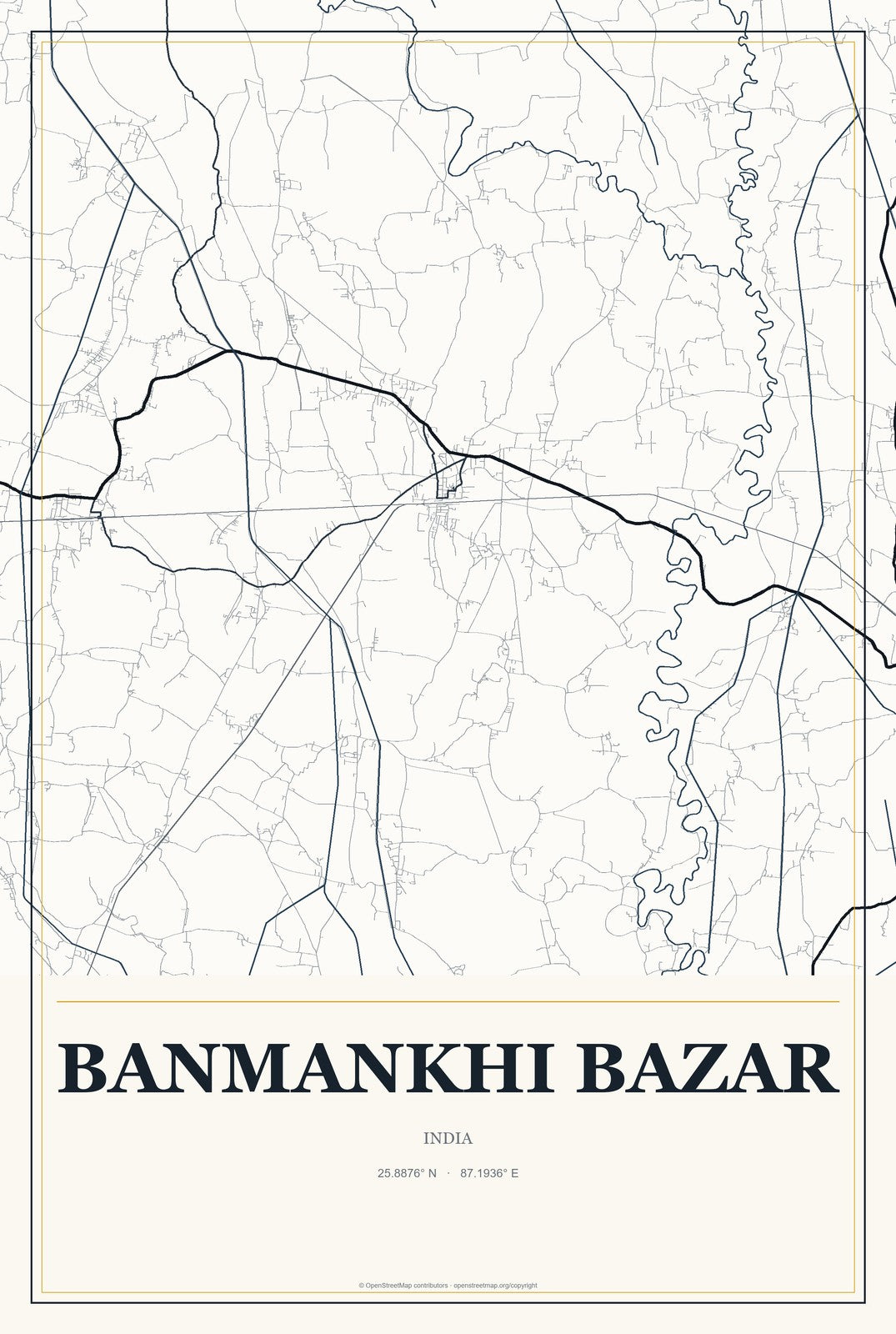 Banmankhi Bazar, India City Map Aluminum Sign in Citrine Modern style