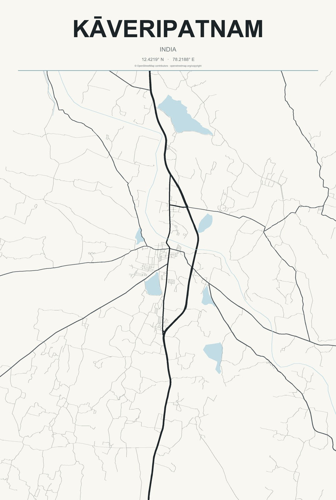 Kāveripatnam, India City Map Aluminum Sign in Headline Atlas style