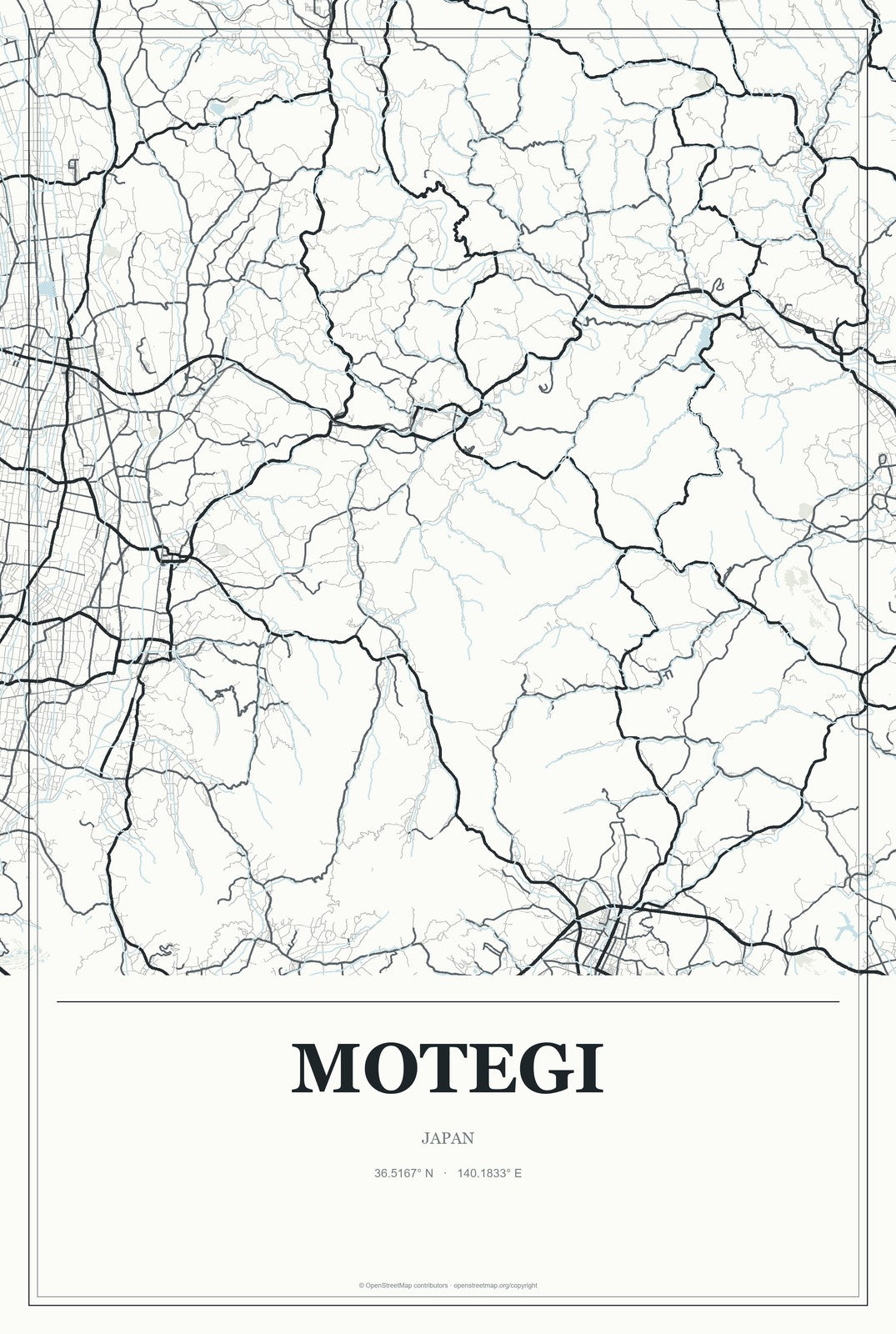 Motegi, Japan City Map Aluminum Sign in Gallery Air style