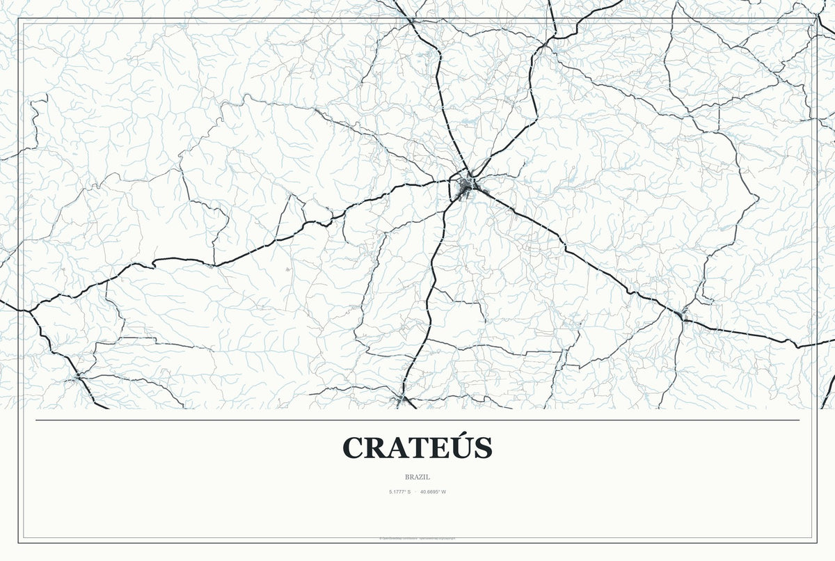 Crateús, Brazil City Map Aluminum Sign in Gallery Air style