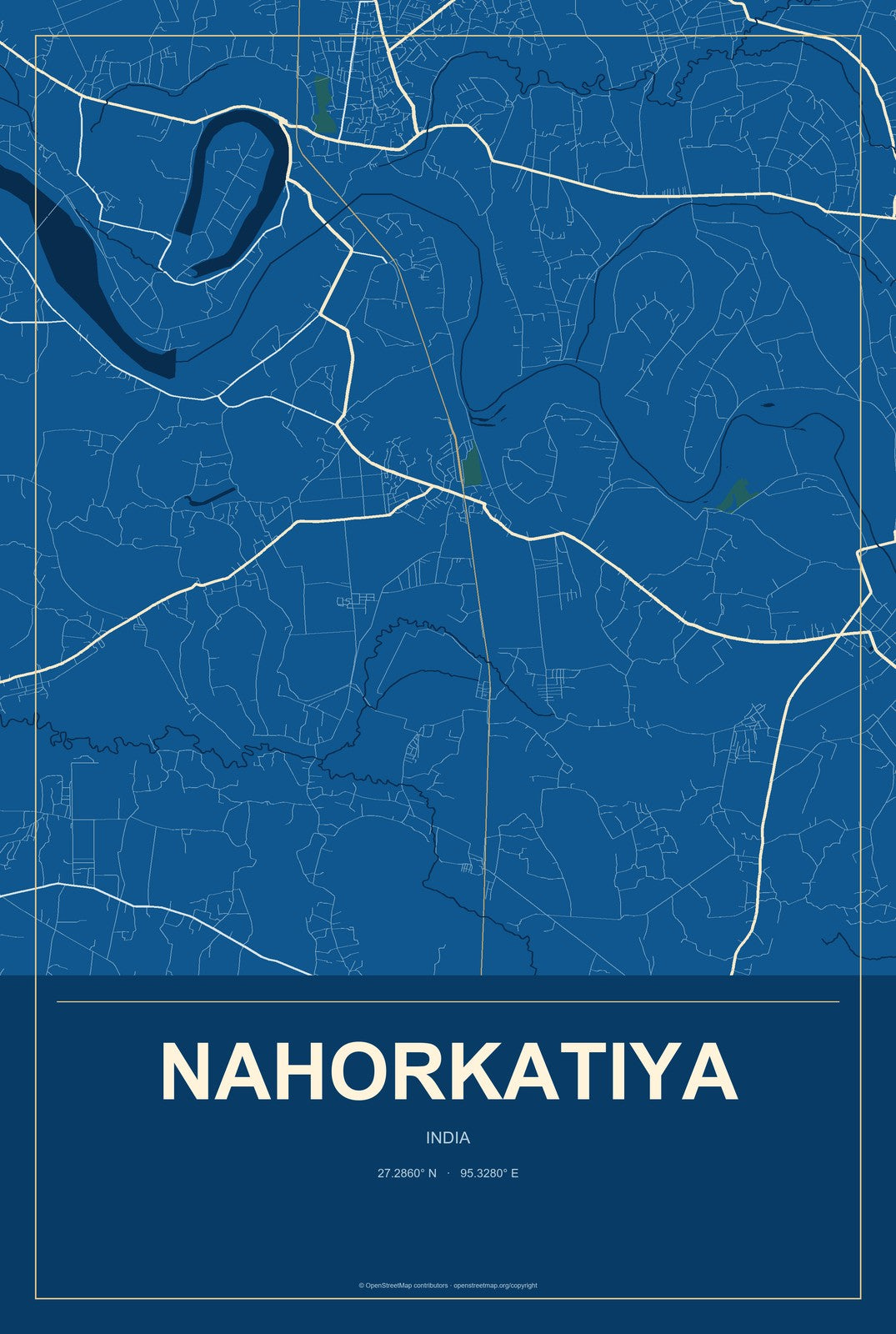 Nahorkatiya, India City Map Aluminum Sign in Harbor Cobalt style