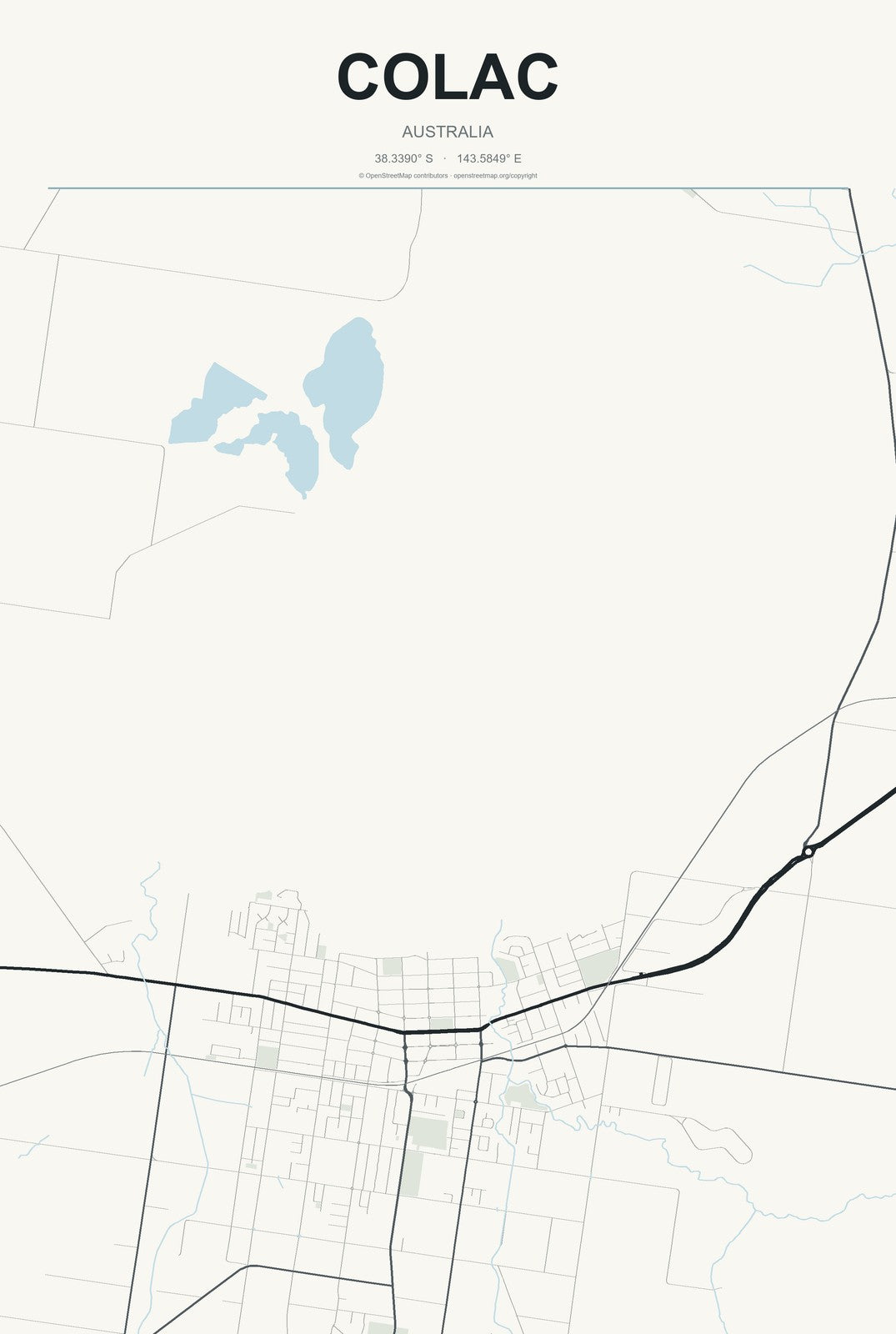 Colac, Australia City Map Aluminum Sign in Headline Atlas style