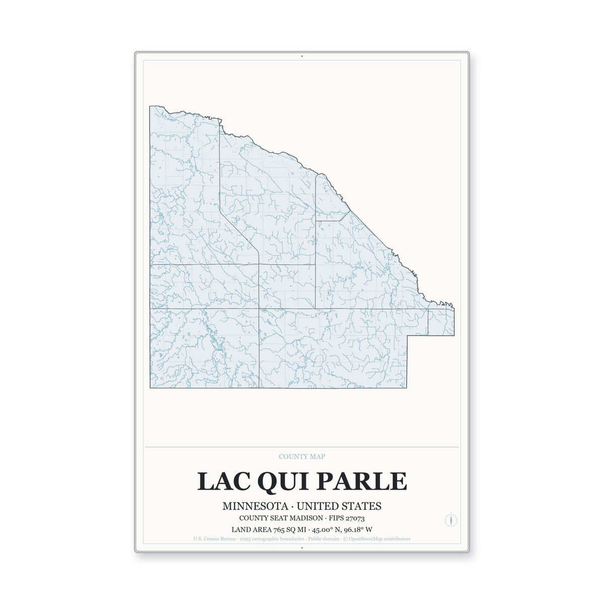 Lac qui Parle County, Minnesota Map Aluminum Sign in Gallery Air style