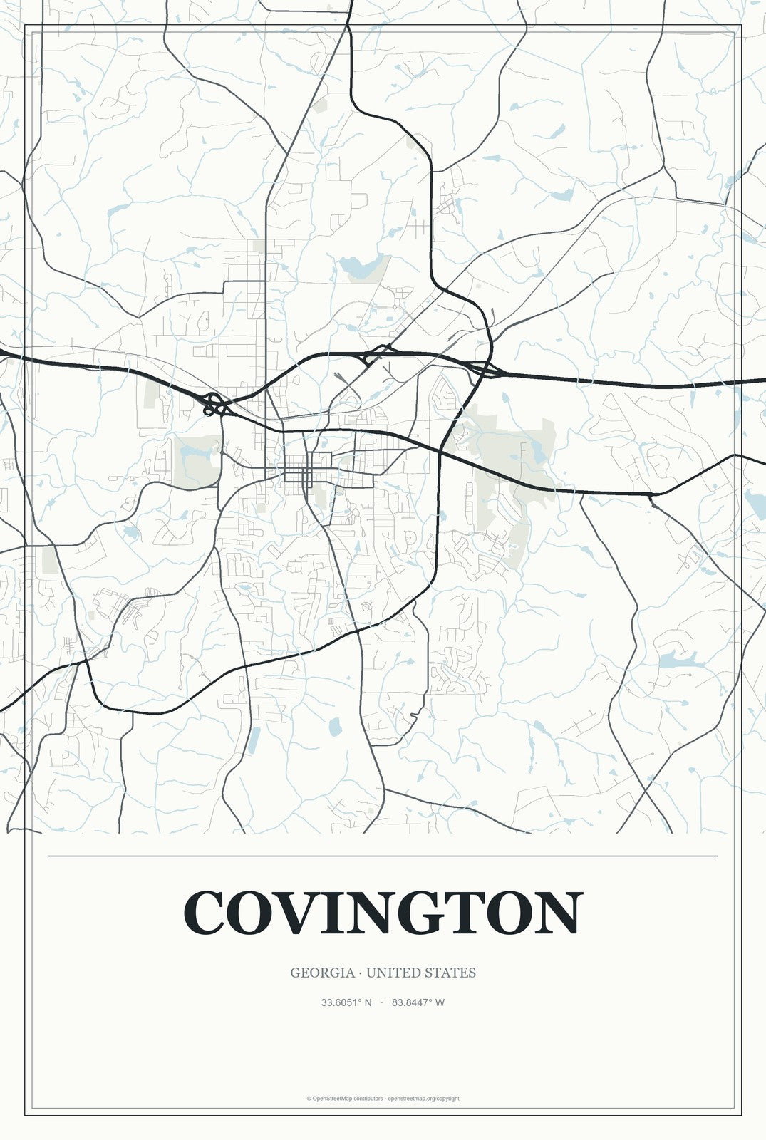 Covington, Georgia City Map Aluminum Sign in Gallery Air style