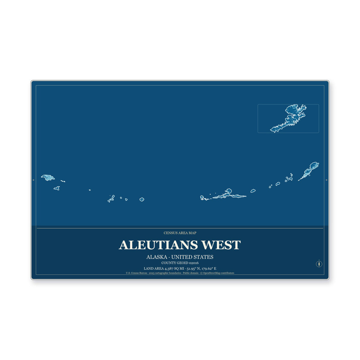Aleutians West Census Area, Alaska Map Aluminum Sign in Harbor Cobalt style
