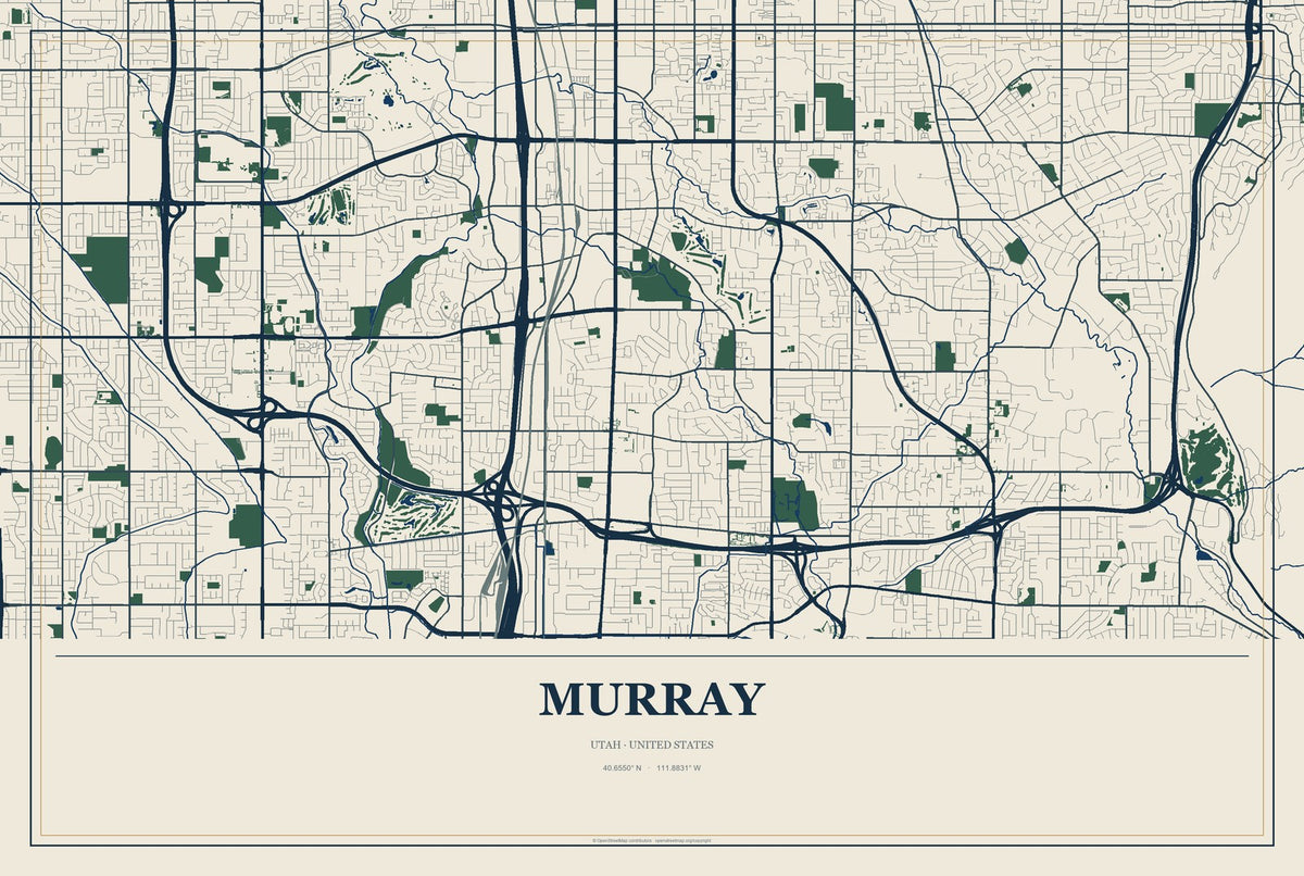 Murray, Utah City Map Aluminum Sign in Coastal Cutout style