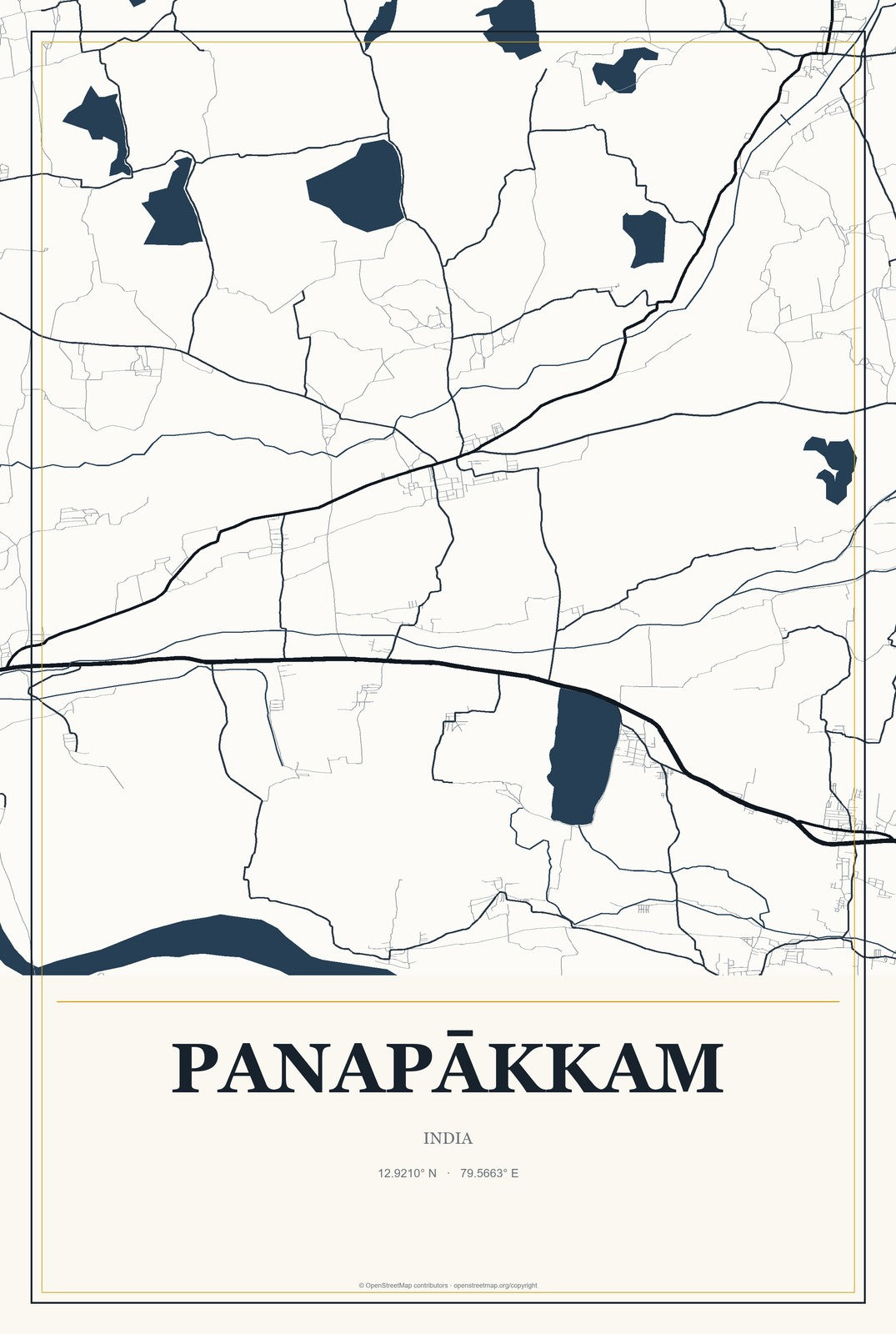 Panapākkam, India City Map Aluminum Sign in Citrine Modern style
