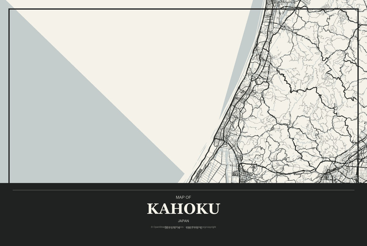 Kahoku, Japan City Map Aluminum Sign in Museum Plaque style