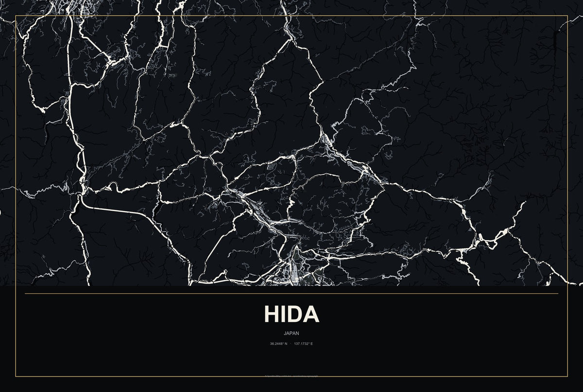 Hida, Japan City Map Aluminum Sign in Metropolitan Noir style