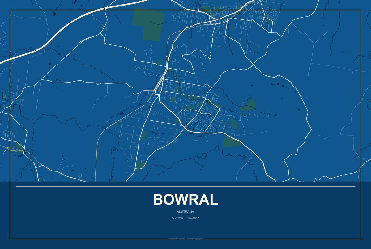 Bowral, Australia City Map Aluminum Sign in Harbor Cobalt style