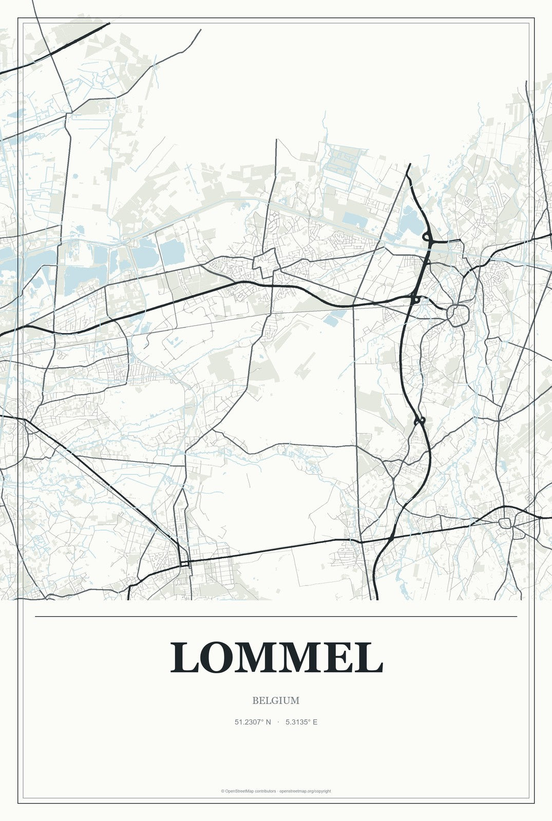 Lommel, Belgium City Map Aluminum Sign in Gallery Air style