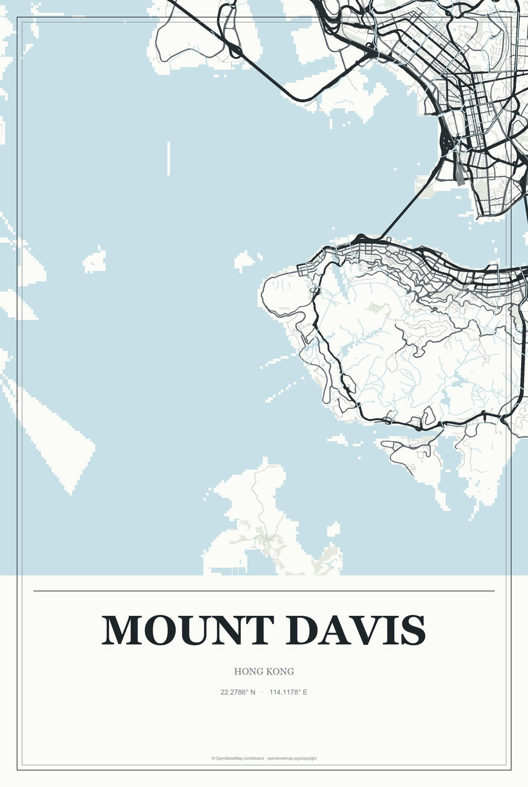 Mount Davis, Hong Kong City Map Aluminum Sign in Gallery Air style