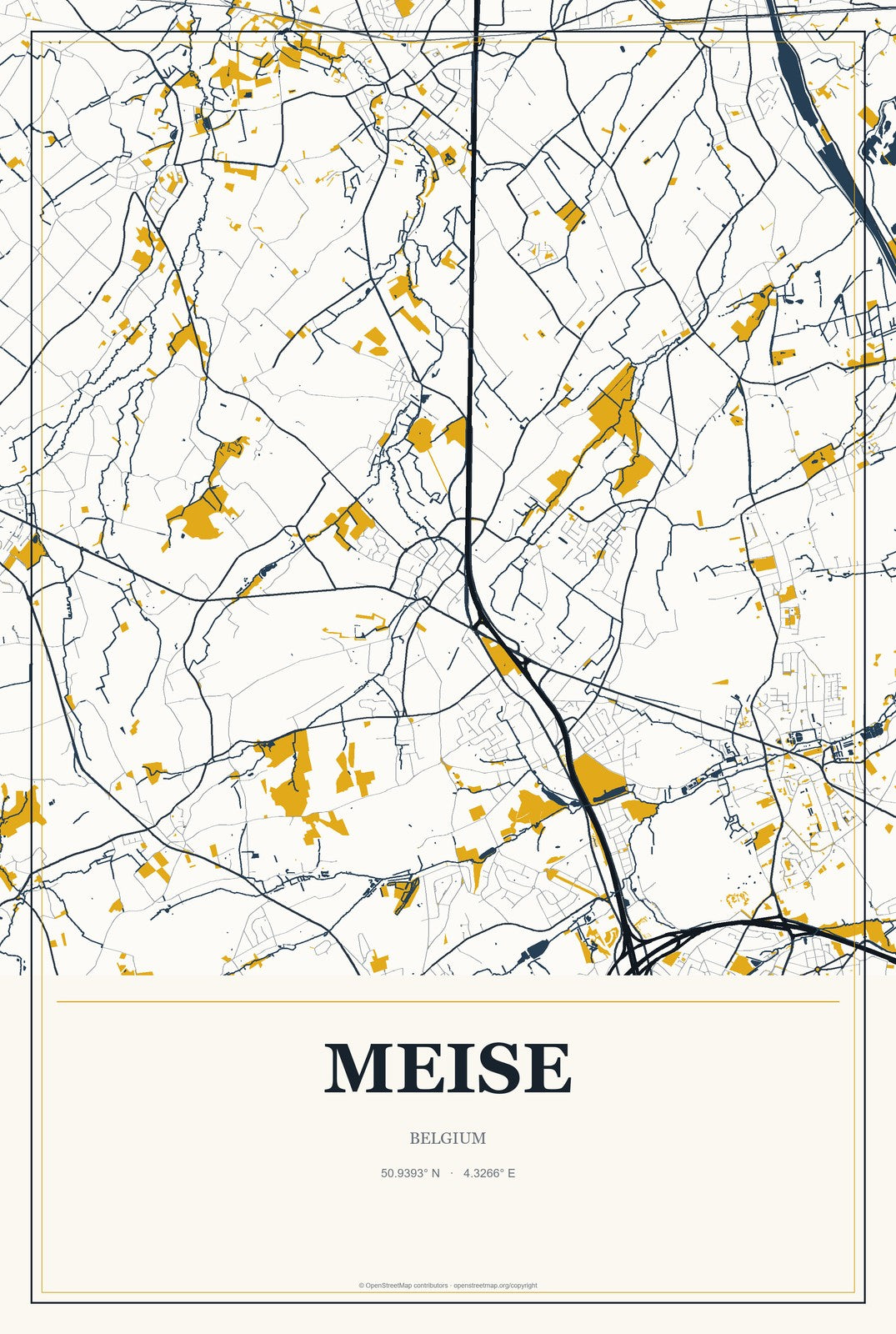 Meise, Belgium City Map Aluminum Sign in Citrine Modern style
