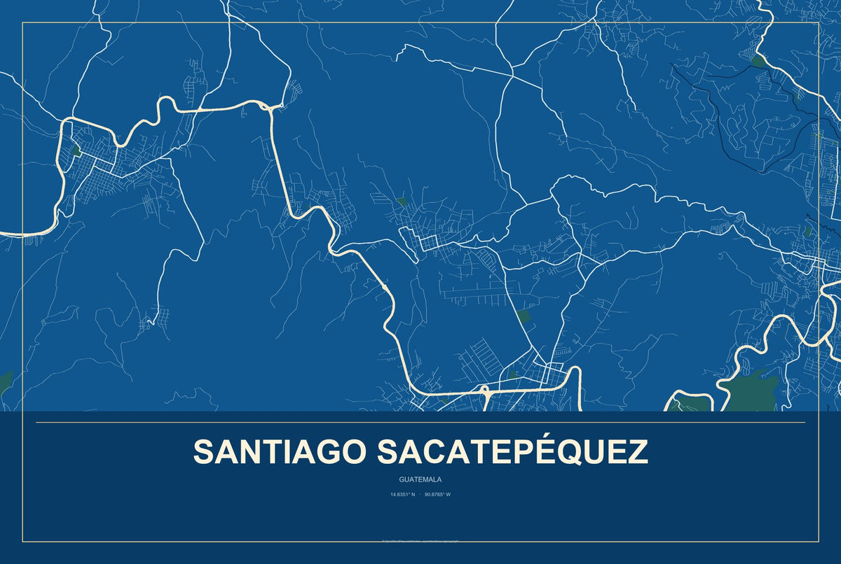Santiago Sacatepéquez, Guatemala City Map Aluminum Sign in Harbor Cobalt style