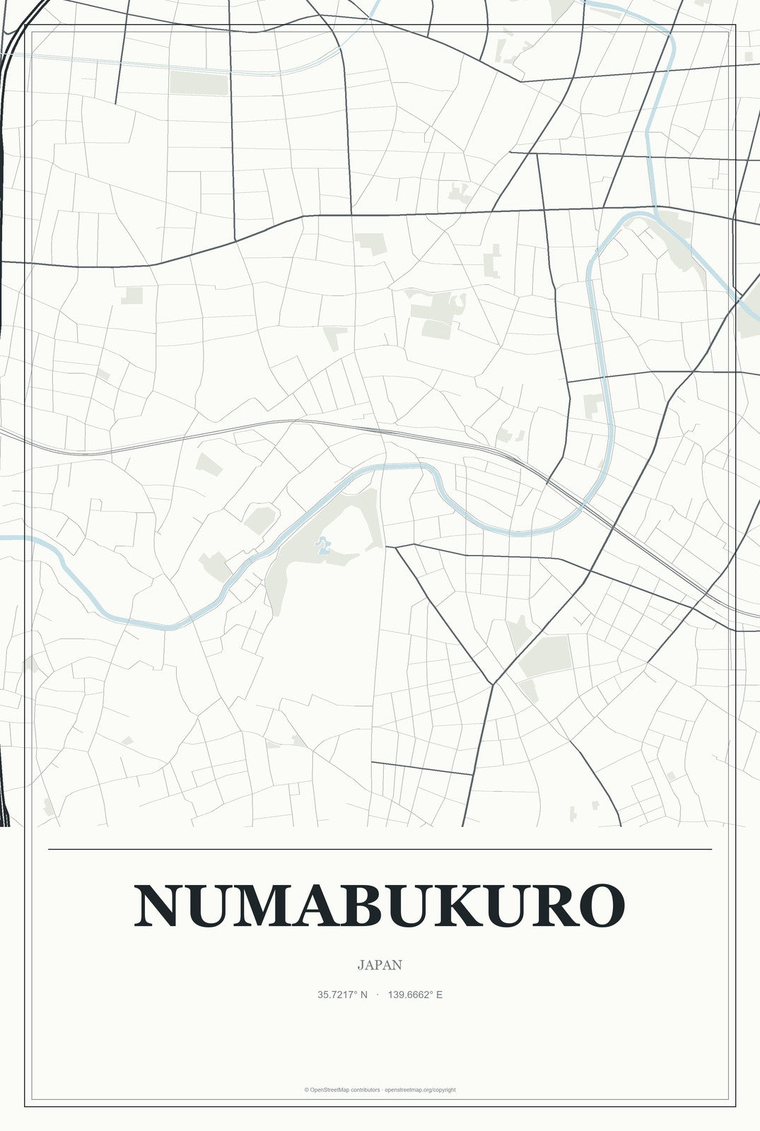 Numabukuro, Japan City Map Aluminum Sign in Gallery Air style
