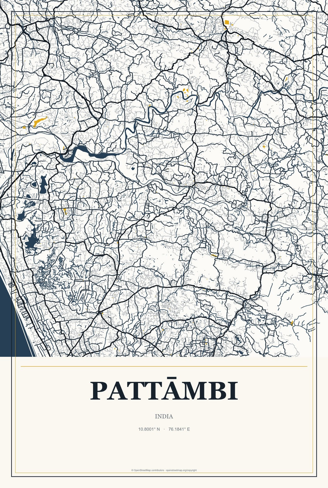 Pattāmbi, India City Map Aluminum Sign in Citrine Modern style