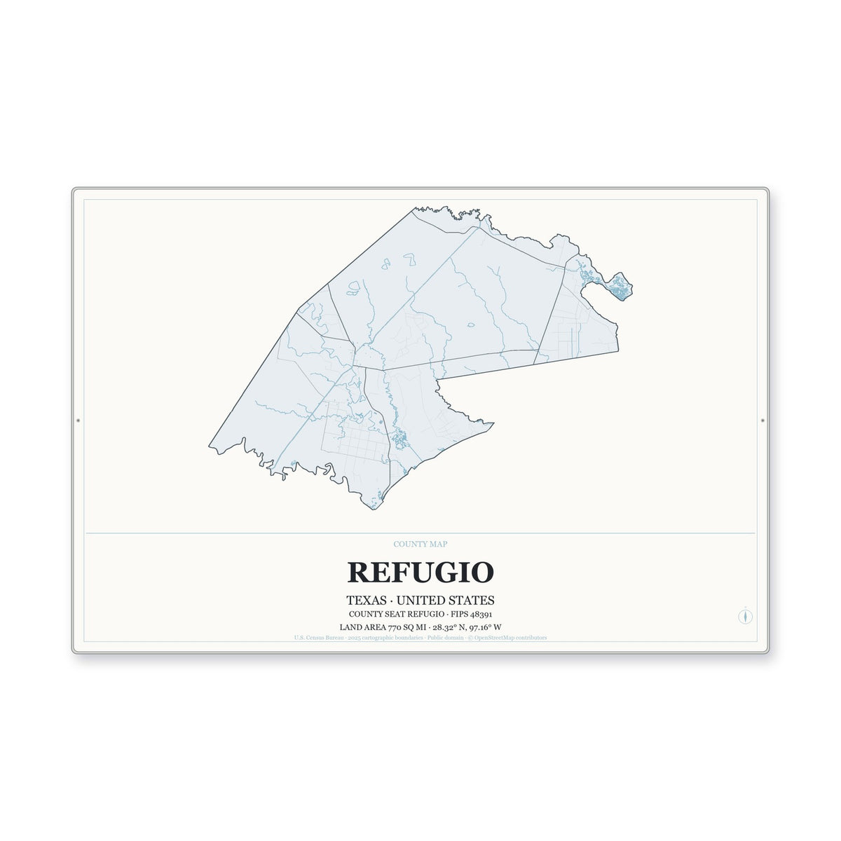 Refugio County, Texas Map Aluminum Sign in Gallery Air style
