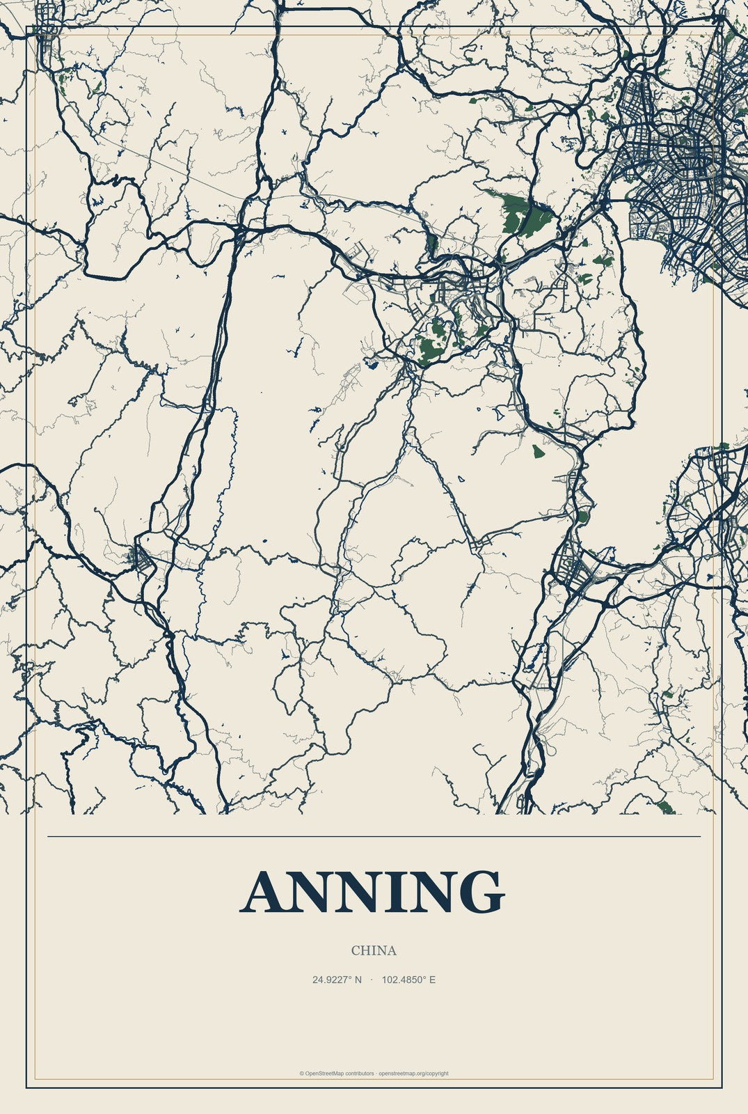 Anning, China City Map Aluminum Sign in Coastal Cutout style